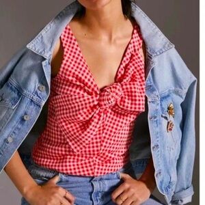 Eva Franco red gingham bow front top